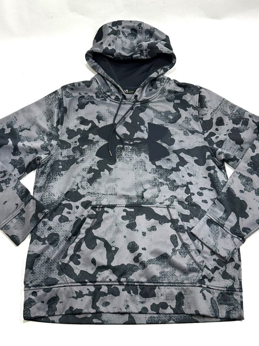 Under Armour Hoodie Mens Large Gray Black Camo Big Logo Loose Pullover